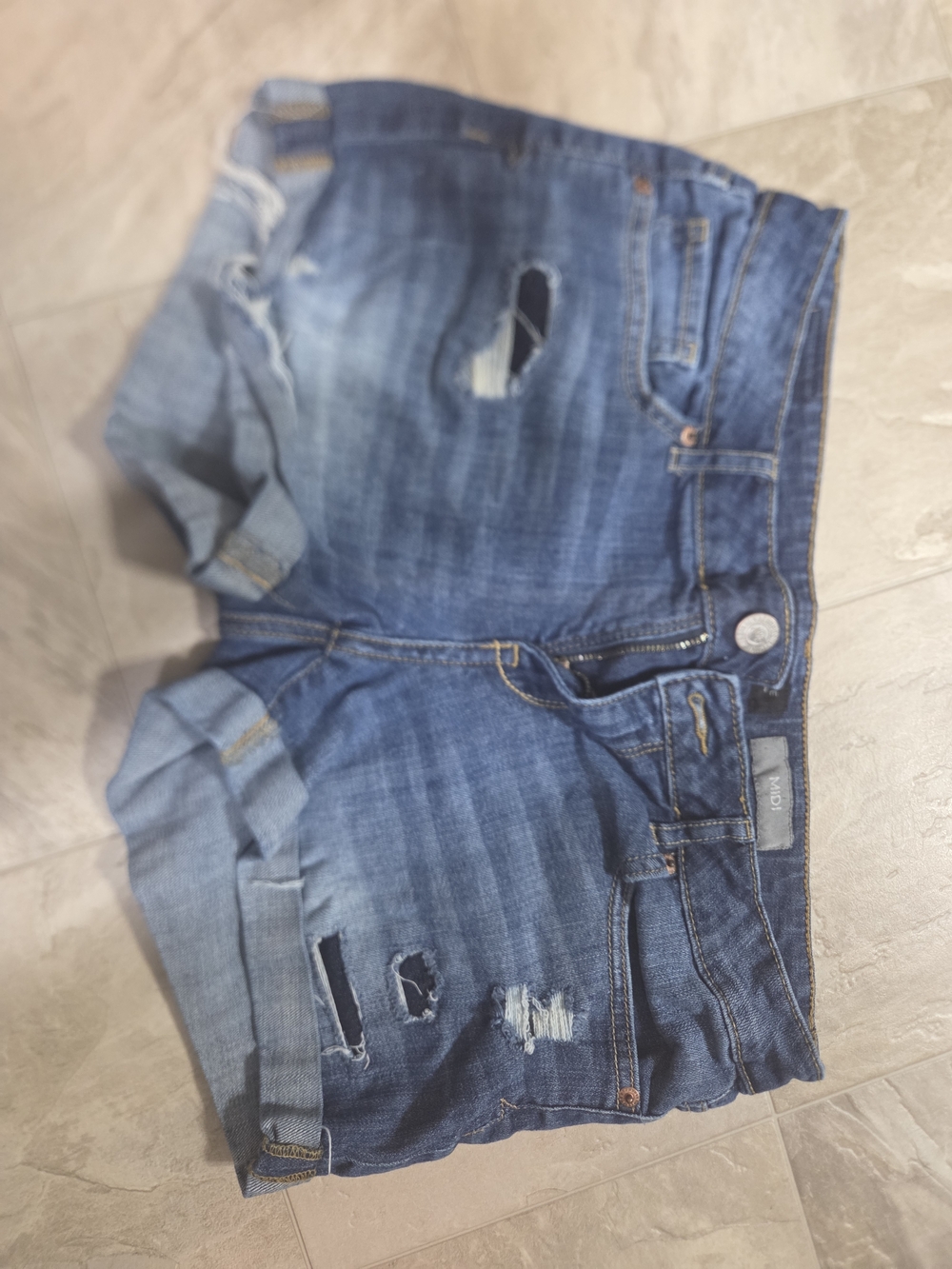 Aeropostale Midi Distressed Blue Denim Shorts